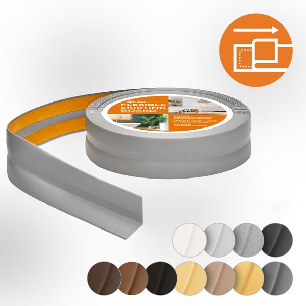 Quest Weichsockelleiste Selbstklebend 18 x 18 mm, PVC, Flexibel, Grau, 5 Meter