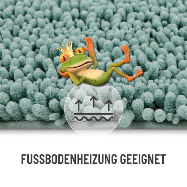 Badematte mit Hochflor-Struktur, geeignet für Fußbodenheizung.