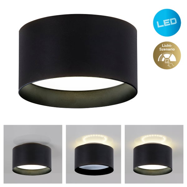 Schwarze LED Deckenleuchte mit Lichtszenarien