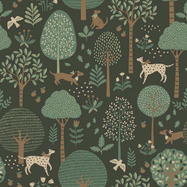 ESTAhome Tapete Hunde Dunkelgrün - 50 x 900 cm - 139713