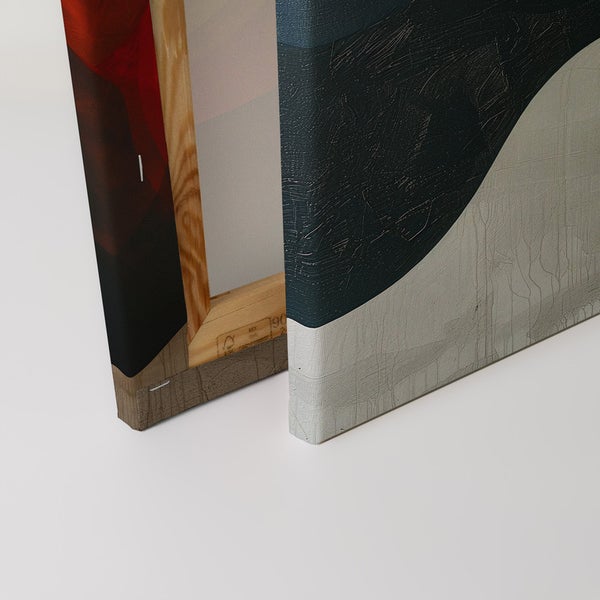 Detailansicht eines Leinwandbildes mit abstraktem Muster und Holzrahmen