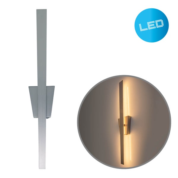 LED Wandleuchte TREVOR nickel matt,  Wandlampe aus Metall und Kunststoff in Nickel matt, mit fest verbauten LEDs, Wandbeleuchtung innen 62 x 10 x 4,5 cm