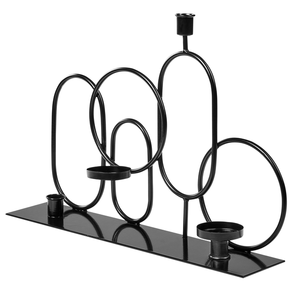 Schwarzer Kerzenständer mit geometrischen Formen und Platz für drei Kerzen