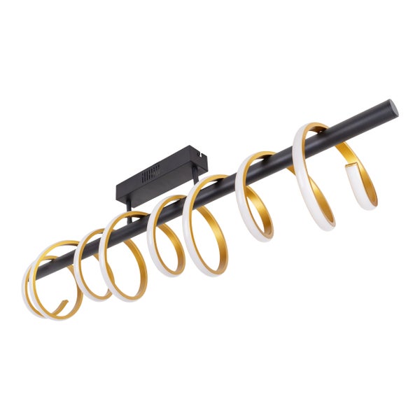 LED Deckenleuchte BELLEZA, moderne Deckenlampe aus Metall und Kunststoff in Schwarz, Gold und Weiß, mit fest verbauten LEDs, 100cm lang. Die ideale Beleuchtung für Wohnzimmer, Esszimmer oder Büro.