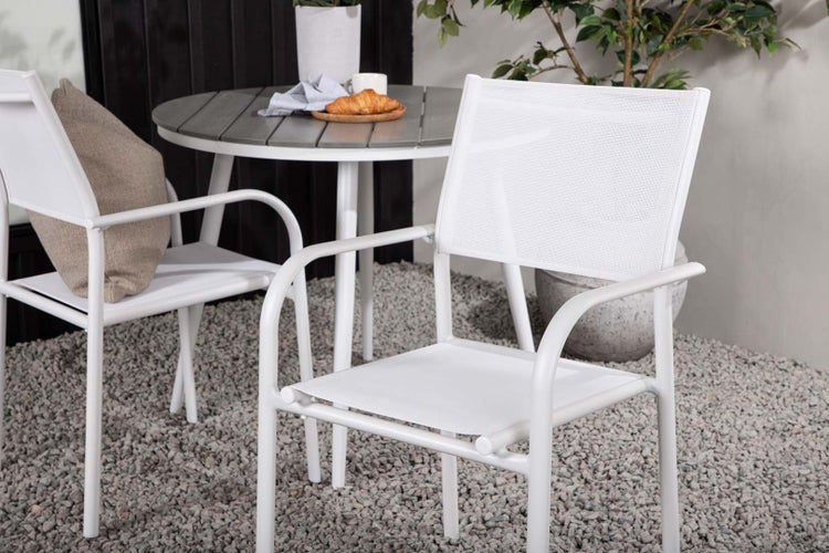 Break Gartenset Tisch Ø90cm grau, 2 Stühle Santorini weiß. 90 X 90 X 74 cm
