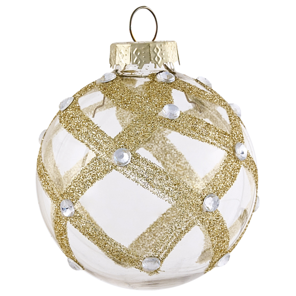 Christbaumkugel aus Glas mit Dekor und Applikationen