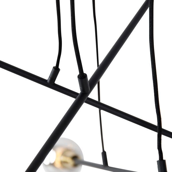 Hängelampe schwarz mit Messing und Rauchglas 6 Lichter - Vidro
