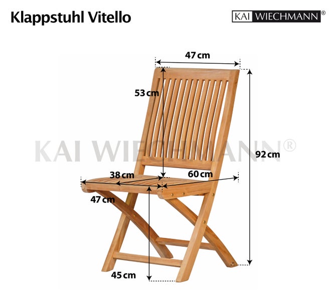 Klappstuhl Vitello mit Maßangaben