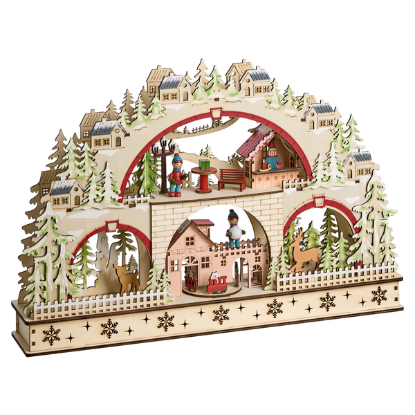 Dekorative Lichterbogen Weihnachtsmarktszene aus Holz mit Figuren und Häusern
