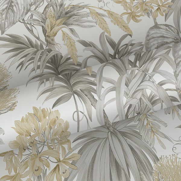 Sanders und Sanders Tapete tropische Blätter Beige, Grau und Gelb - 53 cm x 10,05 m - 640733