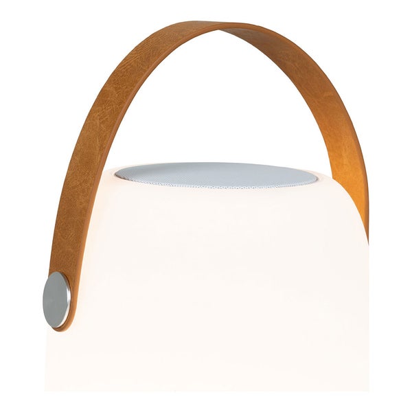 Cardiff Outdoor Lampe LED mit Lederriemen, Bluetooth Lautsprecher, wiederaufladbar weiß. 18 X 18 X 21 cm