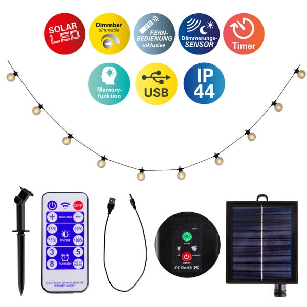 Solar-10er Lichterkette WW CADENA 1000 cm lang, viele Funktionen