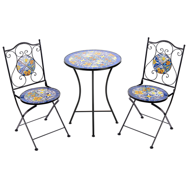 Gartenset mit Mosaiktisch und zwei Mosaikstühlen für den Außenbereich