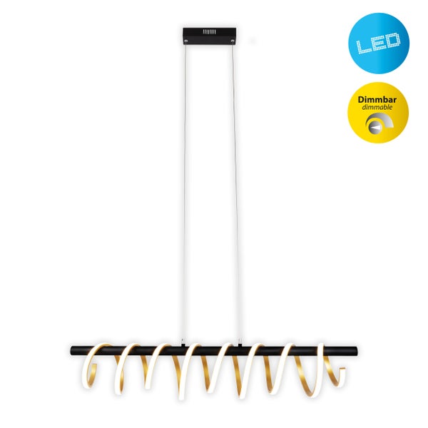 LED Pendelleuchte BELLEZA, moderne Pendellampe aus  Metall und Kunststoff Schwarz, Gold und Weiß, mit fest verbauten LEDs, 100 cm lang. Die ideale Beleuchtung für Wohnzimmer, Esszimmer oder Küche.