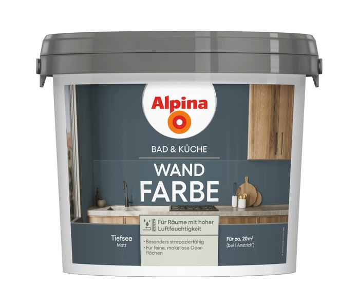 Alpina Bad- und Küchenfarbe Wandfarbe Matt Tiefsee für circa 20 Quadratmeter.