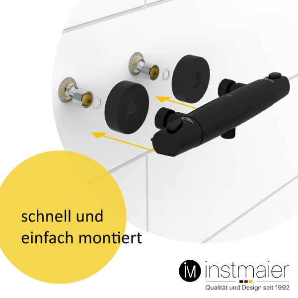 instmaier Duschthermostat T1 | wassersparende Eco-Stop Funktion | Duscharmatur mit einstellbarem Verbrühschutz | Mischbatterie Dusche Schwarz Matt | für konstante Wassertemperatur