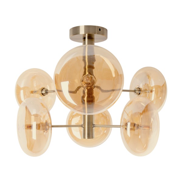 Deckenleuchte ORION Ø ca. 53 cm amber, aus messingfarbenem Metall und Glas in amber, G9-Sockel, Beleuchtung für Wohnzimmer, Esszimmer oder Büro.