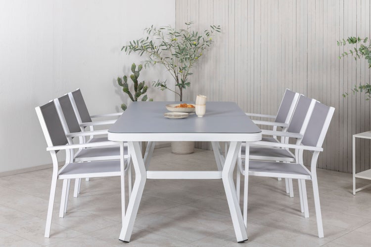 Virya Gartenset Tisch 100x200cm und 6 Stühle Copacabana schwarz, grau, weiß. 100 X 200 X 74 cm