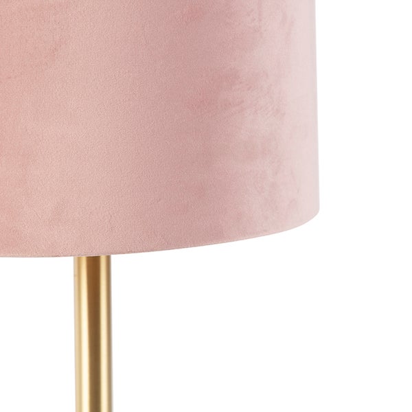 Romantische Tischleuchte Messing mit rosa Schirm 25 cm - Simplo