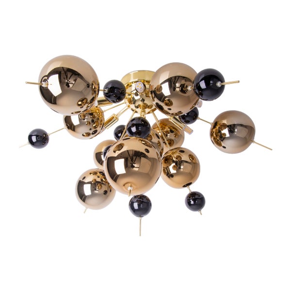 Deckenleuchte mit goldenen und schwarzen Kugeln