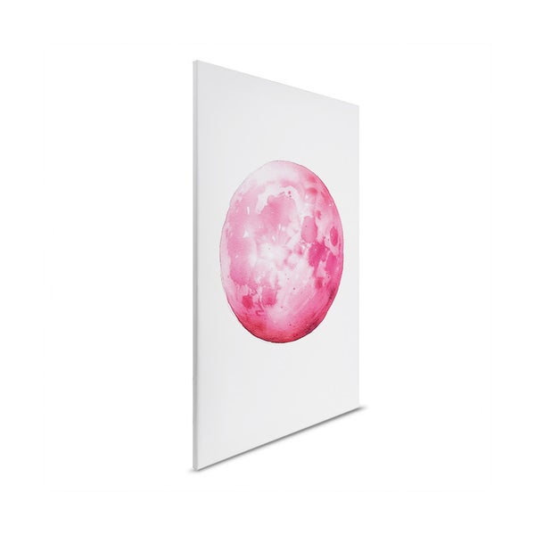 Gemälde mit einer Darstellung eines pinken Mondes auf Leinwand