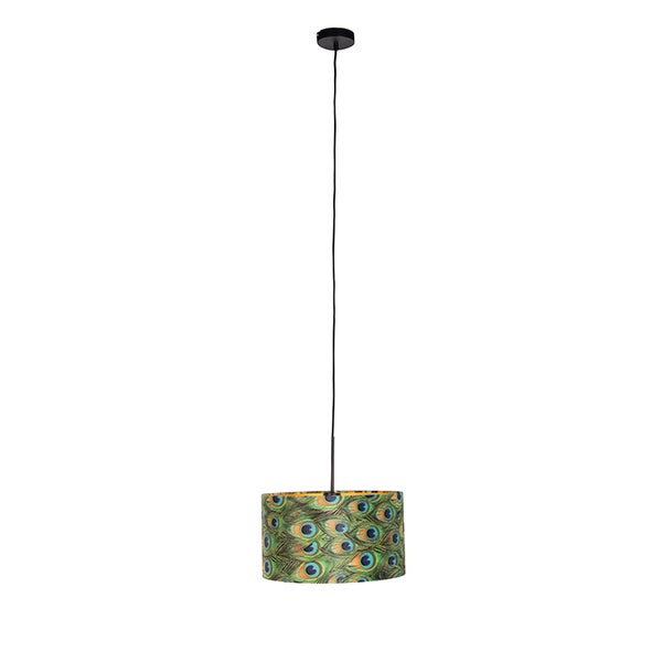 Hängelampe mit Veloursschirm Pfau mit Gold 35 cm - Combi