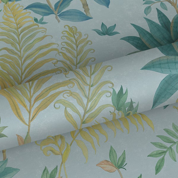 Sanders und Sanders Tapete tropische Blätter Blau, Grün und Gelb - 53 cm x 10,05 m - 640725