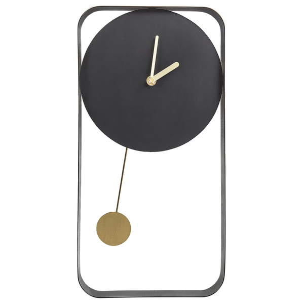 Tischuhr mit Pendel in rechteckigem Metallrahmen