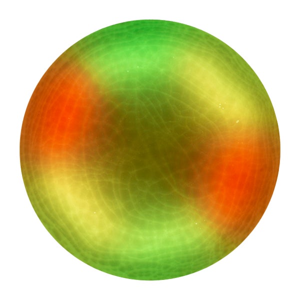 Abstrakte grüne Kugel auf weißem Hintergrund.