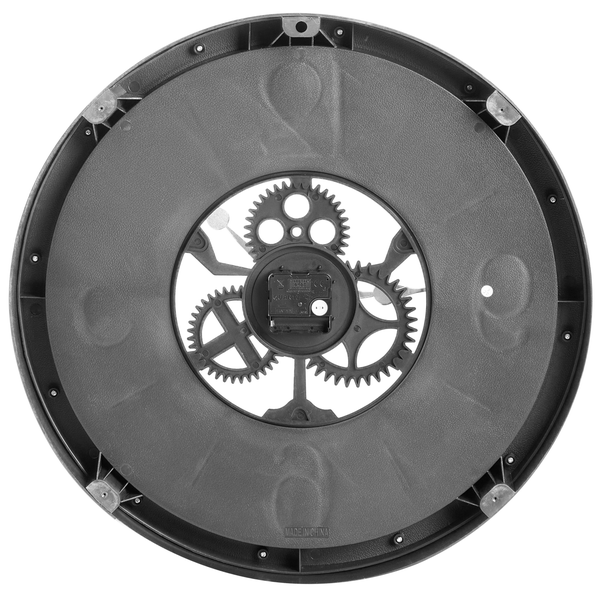 Rückseite einer Wanduhr mit Zahnrädern
