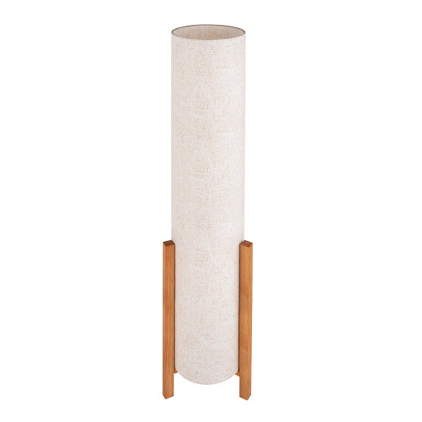 Stehleuchte mit Stoffschirm und Holzfuß