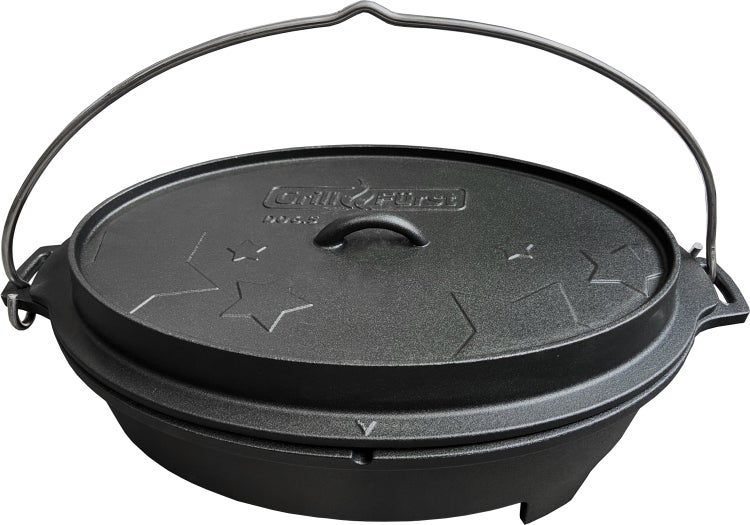 Grillfürst Dutch Oven BBQ Gusseisen Topf Feuertopf Schmortopf Bräter 6,4 Liter Campingtopf