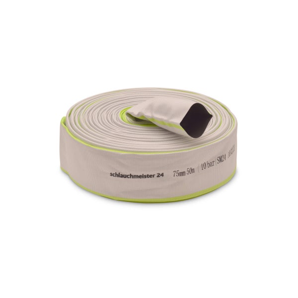 Ø 3 Zoll - 75 mm, 50 m Flachschlauch | Bauschlauch | Industrieschlauch | Synthetischer Gummi, Weiß mit Grün, 10 Bar, -20°C bis +60°
