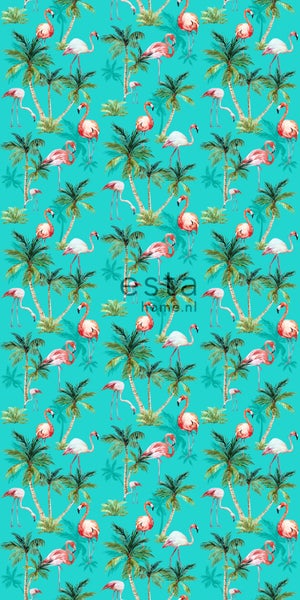 ESTAhome XXL-Vliestapete Flamingos Türkis, Grün und Rosa - 50 x 900 cm - 158609