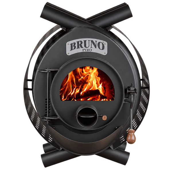 Bruno Pyro Warmluftofen mit Sichtfenster und Holzfeuer