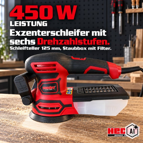 Hecht Multifunktionswerkzeug mit Anleitung zum werkzeuglosen Aufsatzwechsel in drei Schritten.