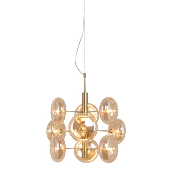 Pendelleuchte ORION   Ø ca. 53 cm, aus messingfarbenem Metall und Glas in amber, G9-Sockel, Beleuchtung für Wohnzimmer, Esszimmer oder Büro.