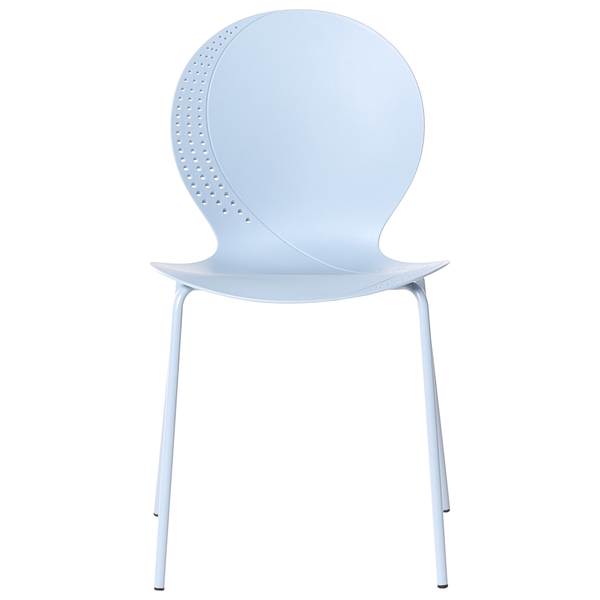 Stuhl mit runder Rückenlehne und Metallbeinen