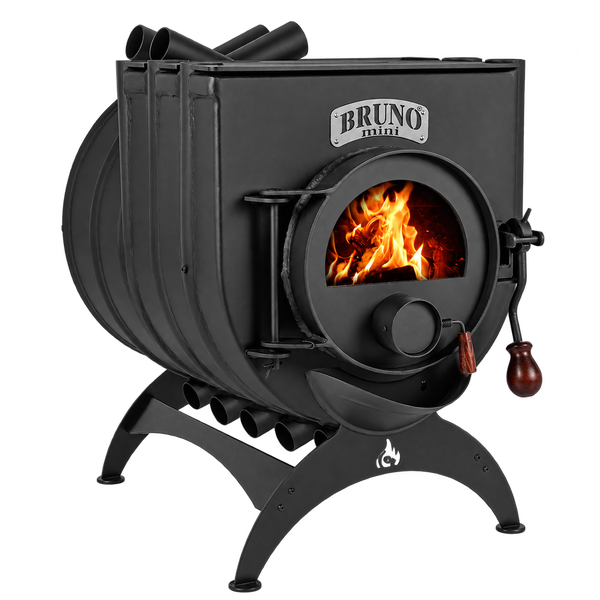Bruno Mini Warmluftofen mit Sichtfenster und brennendem Feuer