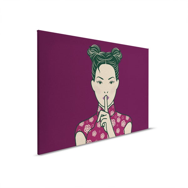 Leinwandbild mit einer Frau, die eine Geste der Stille macht