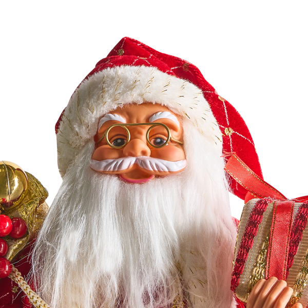Dekorativer Weihnachtsmann mit Geschenk und Brille