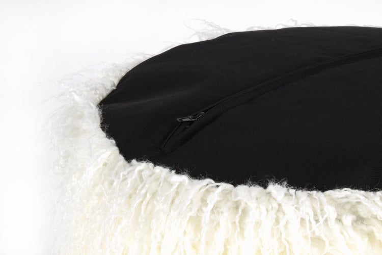 Pouf, Fellpouf Hocker modern Weiß / Rosa Rund Ø 45 cm