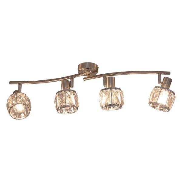 4er-LED Spot JOSEFA mit E14-Fassung Filament, Deckenlampe aus Metall und Glas in Edelstahloptik, mit E14-Fassung Filament Leuchtmittel inklusive, Leuchte für Wohnzimmer, Esszimmer, Flur oder Diele 70 x 8 cm