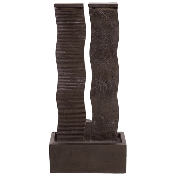 Dekorativer Zimmerbrunnen mit zwei Wasserelementen auf einem rechteckigen Sockel