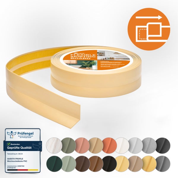 Quest Weichsockelleiste Selbstklebend 30 x 30 mm, PVC, Flexibel, Creme, 5 Meter