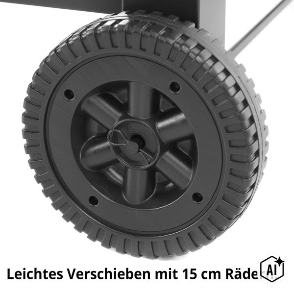 Kunststoffrad mit 15 Zentimeter Durchmesser für Grillwagen zum leichten Verschieben.
