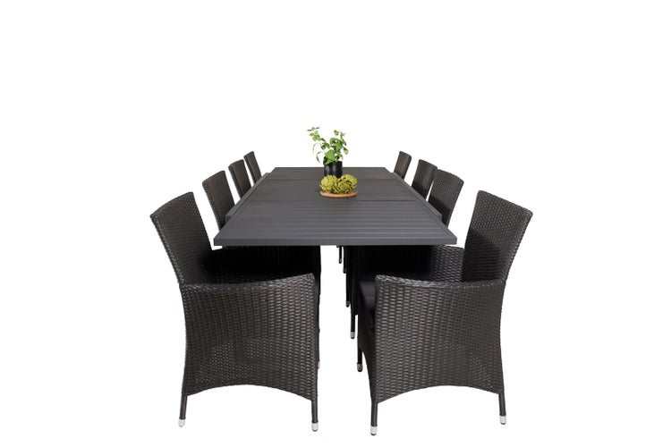 Marbella Gartenset Tisch 100x160/240cm und 8 Stühle Knick schwarz. 100 X 160 X 75 cm