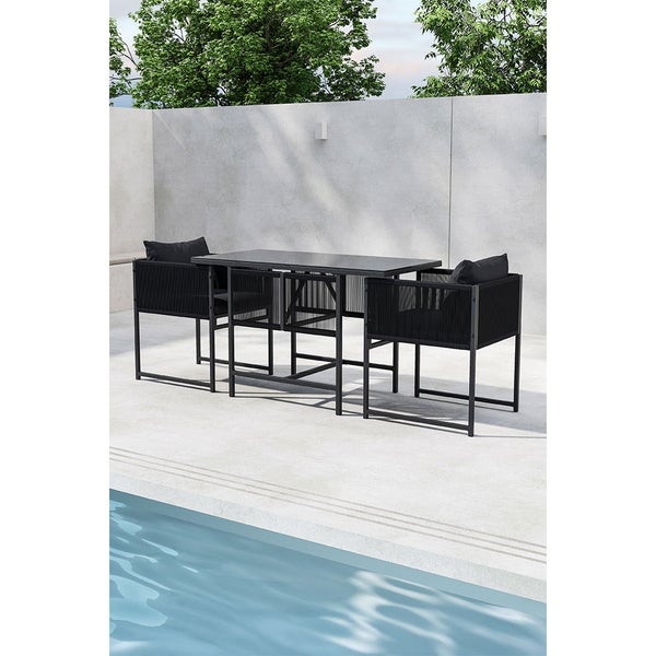 Noto Café-Set 1 Esstisch, 2 Stühle schwarz. 61 X 120 X 73 cm