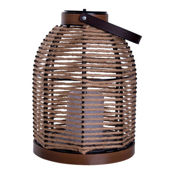 LED Solarleuchte Korbinian für Garten und Terrasse, Dekolampe aus Metall mit Jutebespannung in natur, fest verbaute LEDs, Solarlampe für Außen 29 x 21 cm