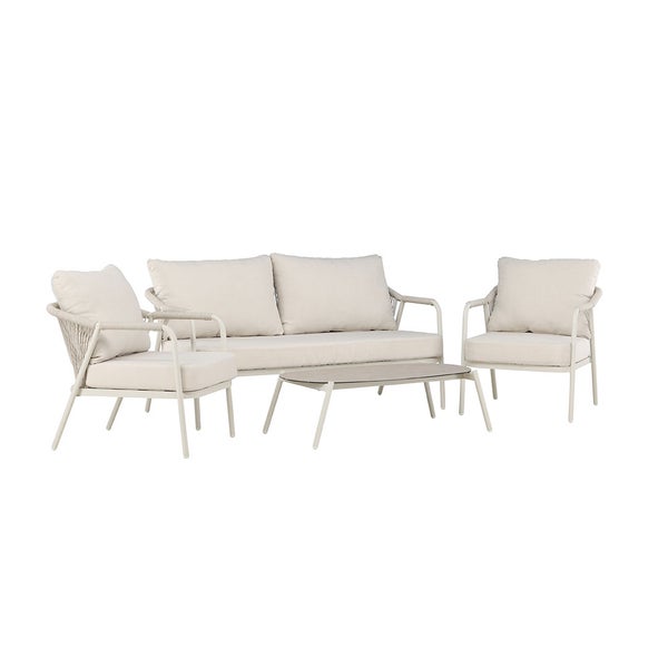 Sicily Loungeset 1 Sofa, 2 Stühle, 1 Couchtisch beige. 55 X 108 X 33 cm